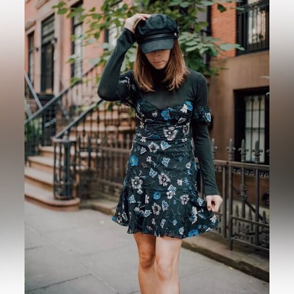 For Love & Lemons Botanic Mini Black Dress Butterfly Embroidered Size M - Picture 6 of 17